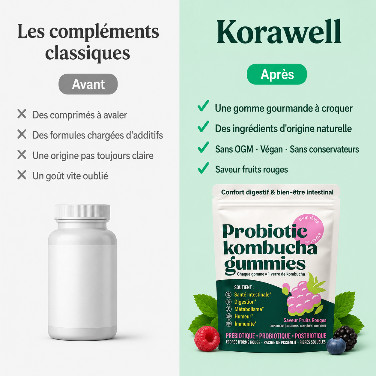 Gommes gélifiées probiotiques au kombucha