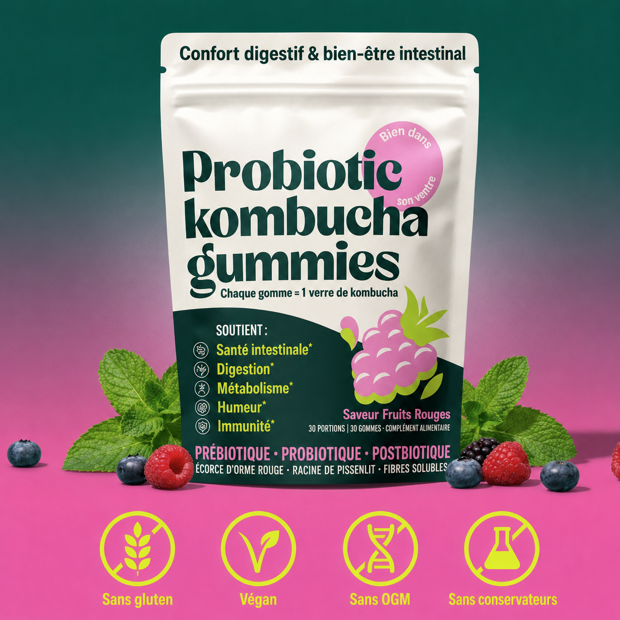 Gommes gélifiées probiotiques au kombucha